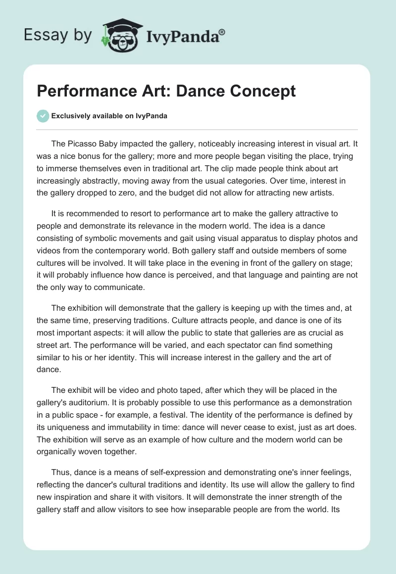 Performance Art: Dance Concept. Page 1