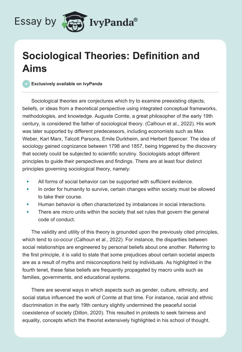 Sociological Theories: Definition and Aims. Page 1