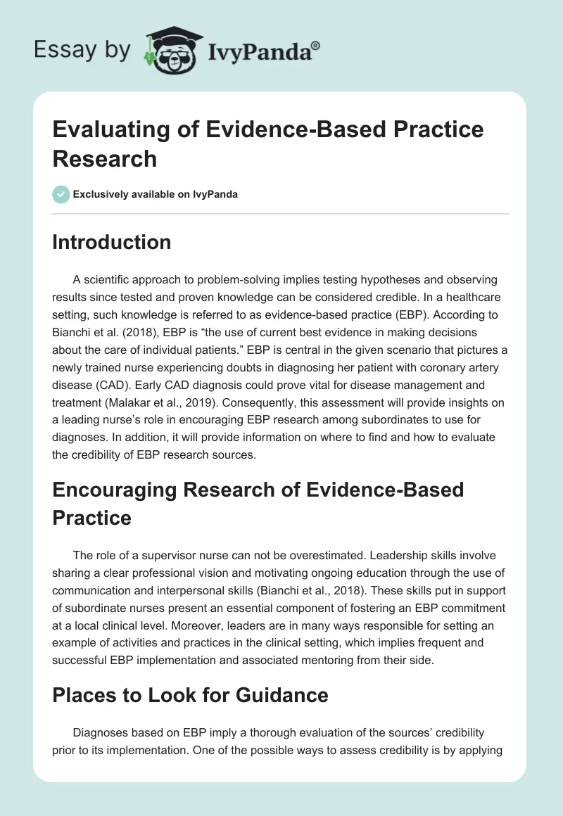 Evaluating of Evidence-Based Practice Research. Page 1