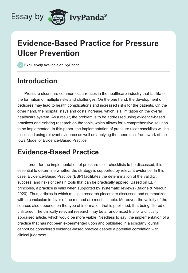 Evidence-Based Practice for Pressure Ulcer Prevention. Page 1