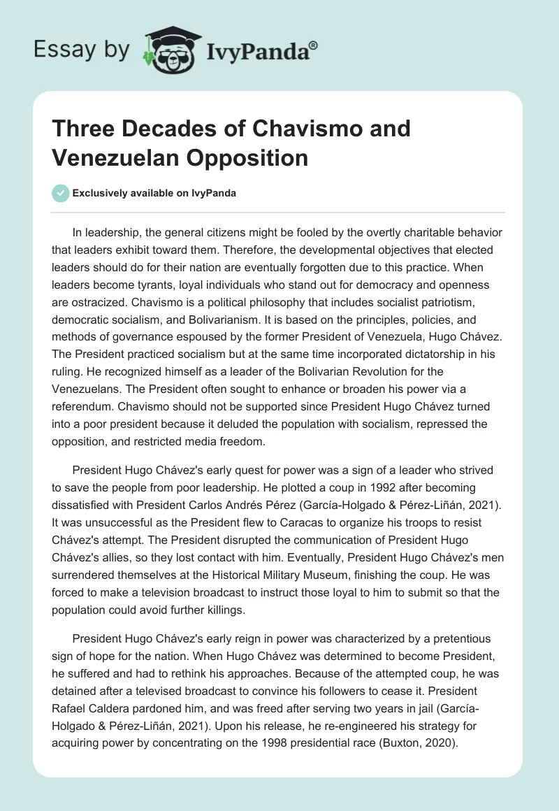 Three Decades of Chavismo and Venezuelan Opposition. Page 1