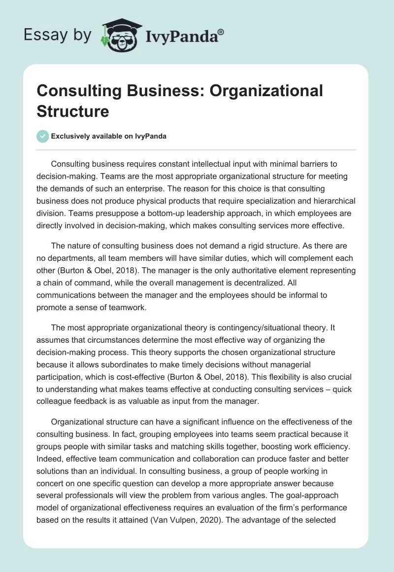 Consulting Business: Organizational Structure. Page 1