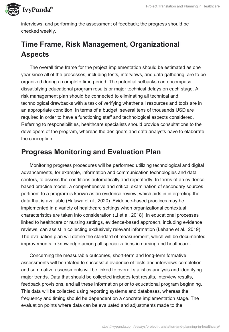 Project Translation and Planning in Healthcare. Page 3