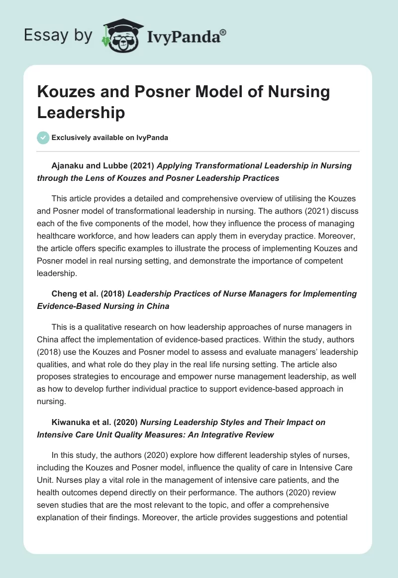 Kouzes and Posner Model of Nursing Leadership. Page 1