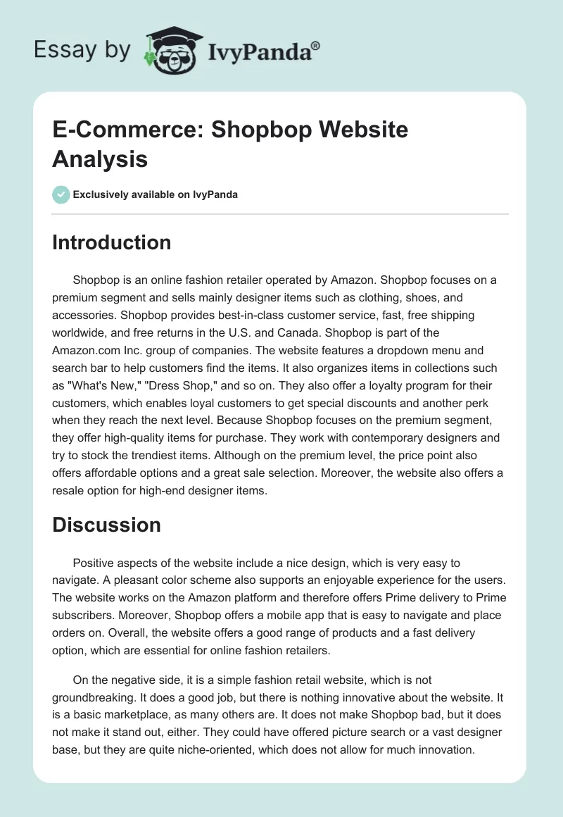E-Commerce: Shopbop Website Analysis. Page 1