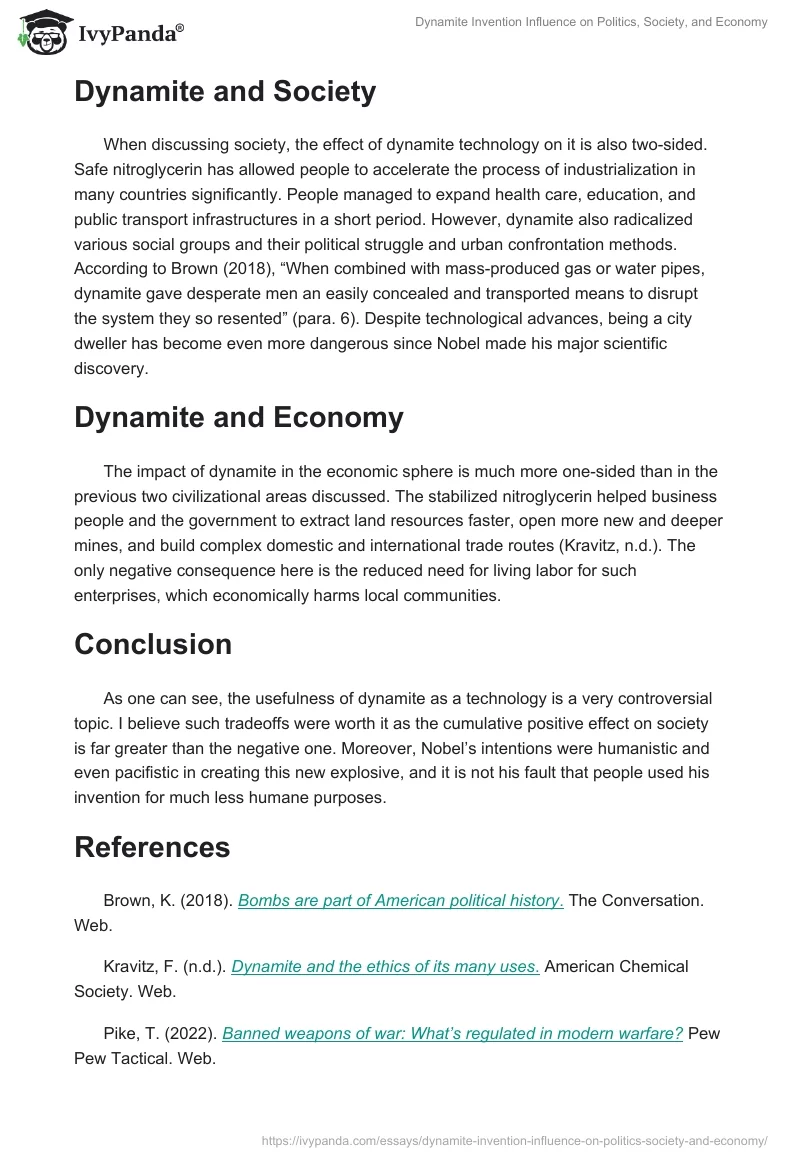 Dynamite Invention Influence on Politics, Society, and Economy. Page 2
