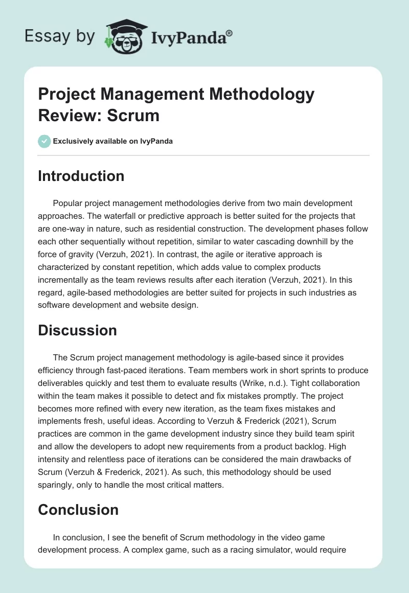 Project Management Methodology Review: Scrum. Page 1
