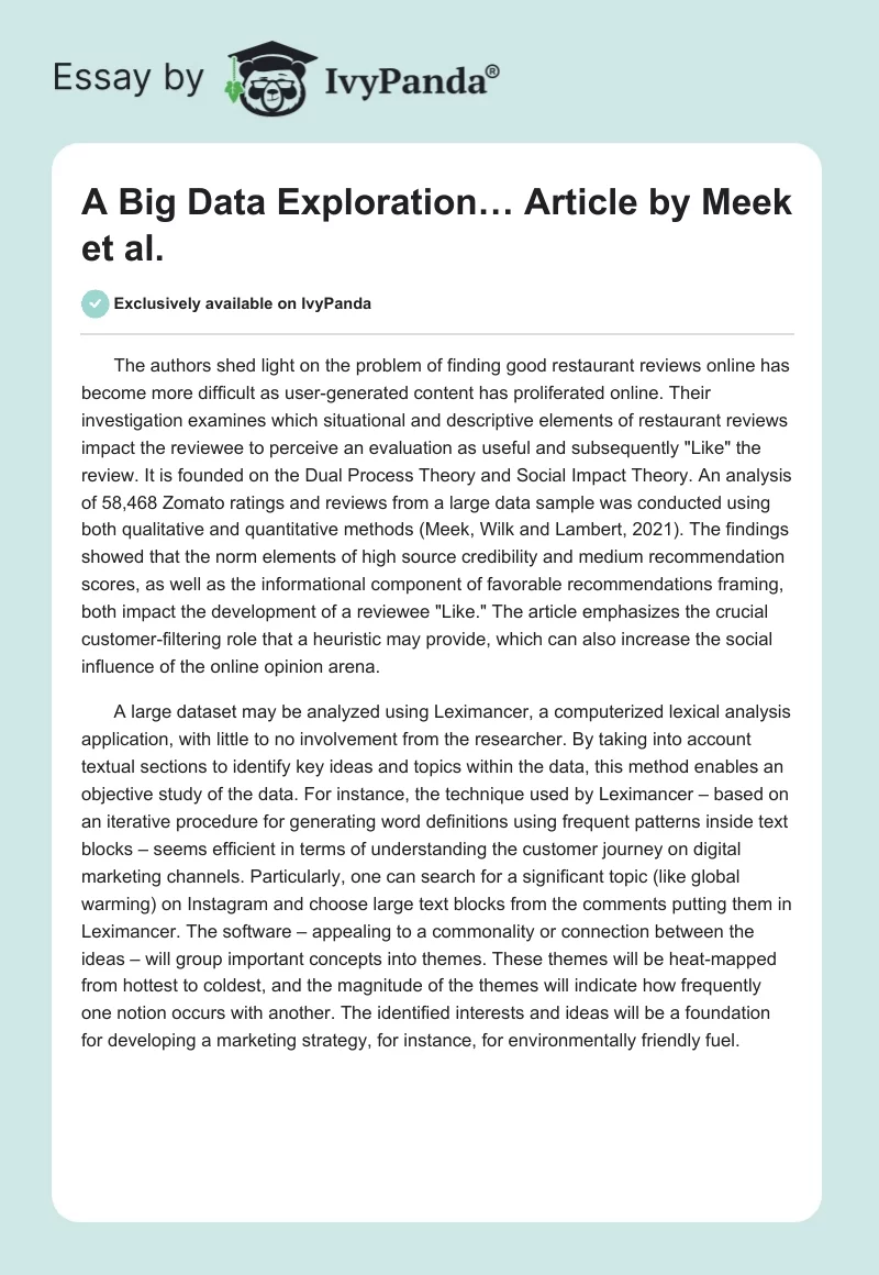"A Big Data Exploration…" Article by Meek et al.. Page 1