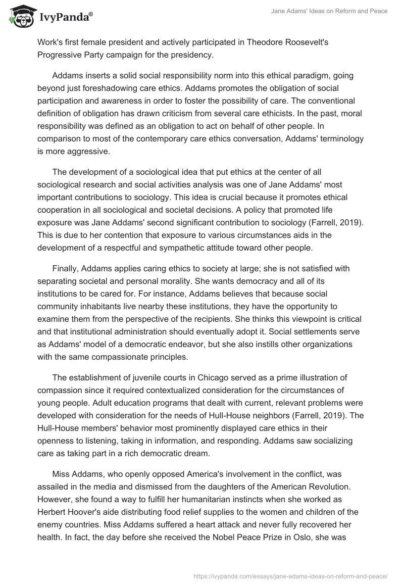 Jane Adams' Ideas on Reform and Peace. Page 2