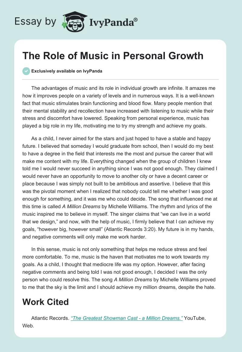 The Role of Music in Personal Growth. Page 1