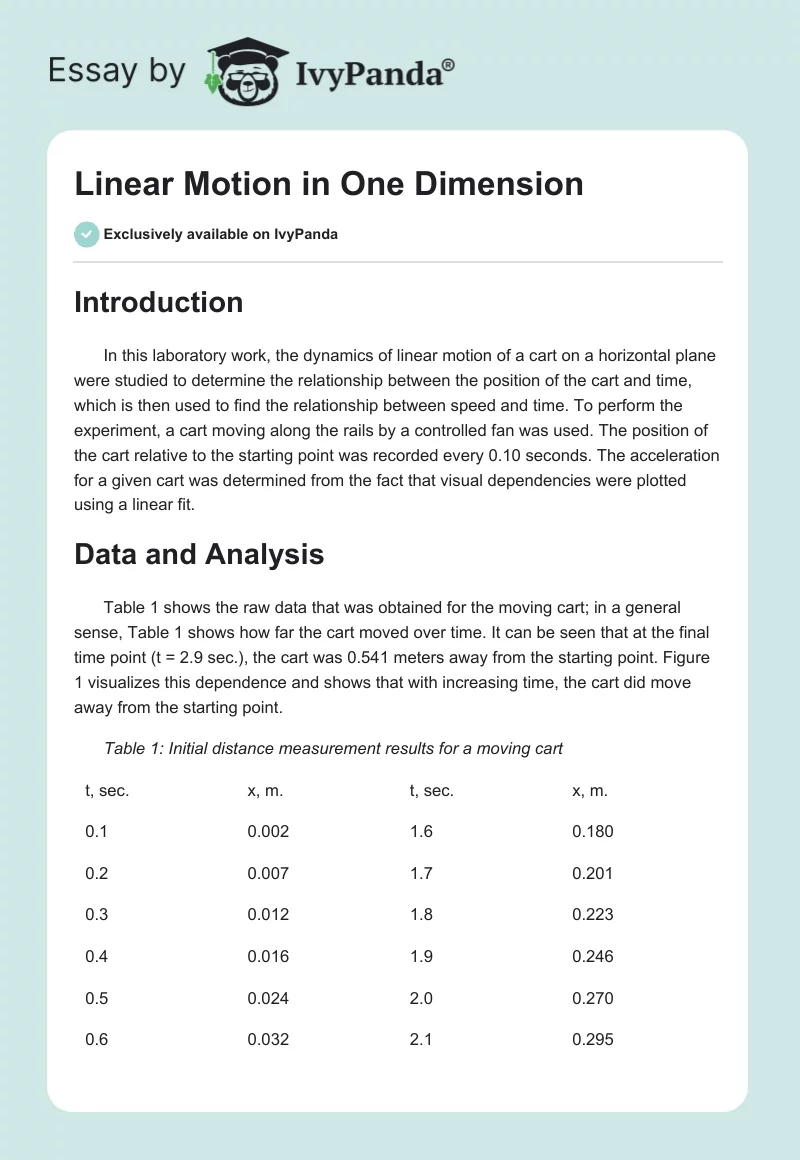 Linear Motion in One Dimension. Page 1