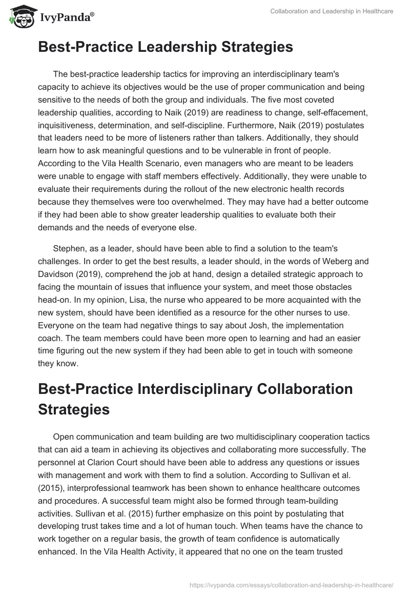 Collaboration and Leadership in Healthcare. Page 3