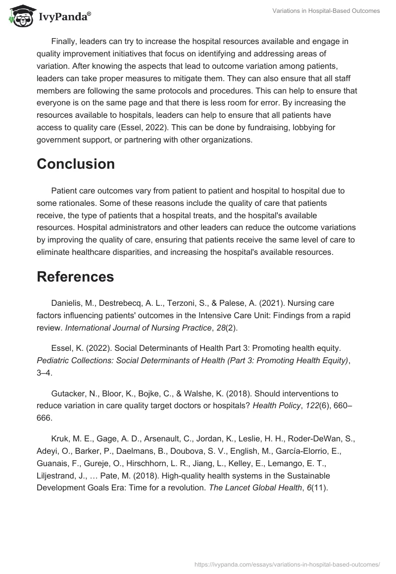 Variations in Hospital-Based Outcomes. Page 3