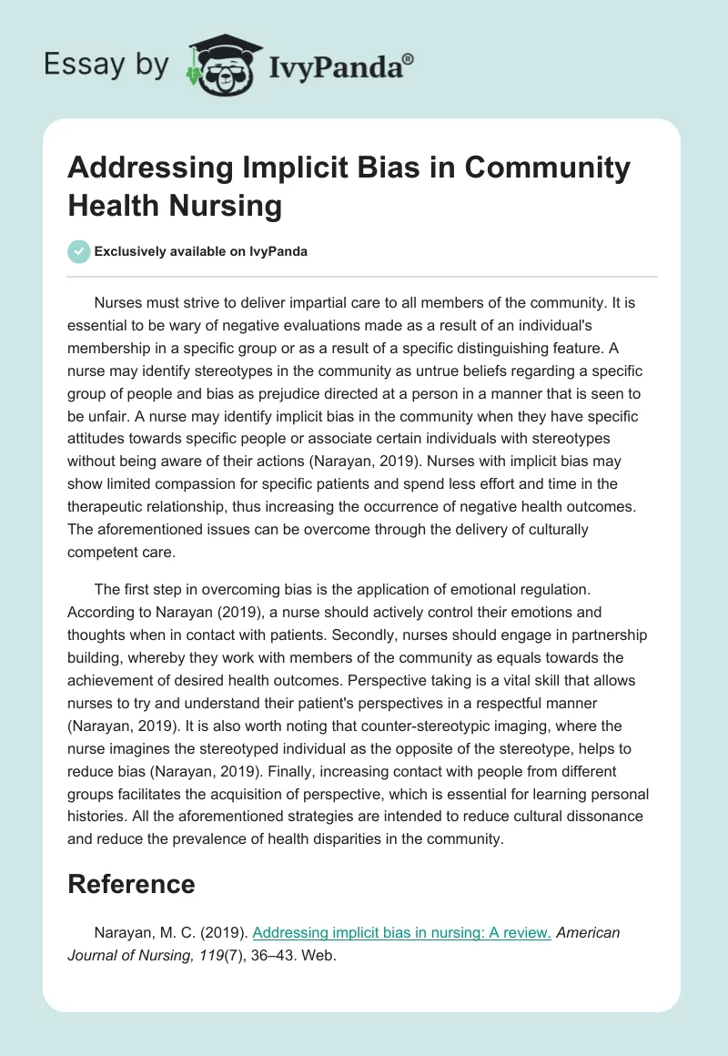 Addressing Implicit Bias in Community Health Nursing. Page 1
