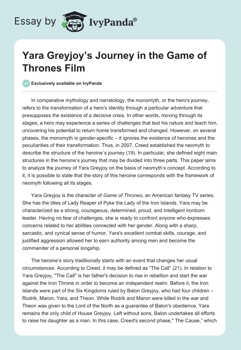 Yara Greyjoy’s Journey in the "Game of Thrones" Film. Page 1
