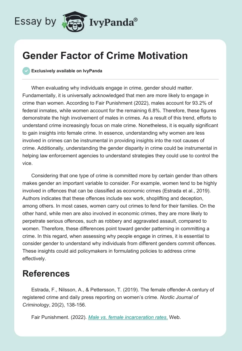 Gender Factor of Crime Motivation. Page 1
