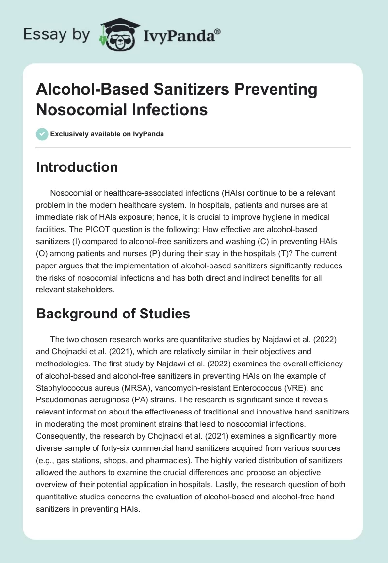 Alcohol-Based Sanitizers Preventing Nosocomial Infections. Page 1