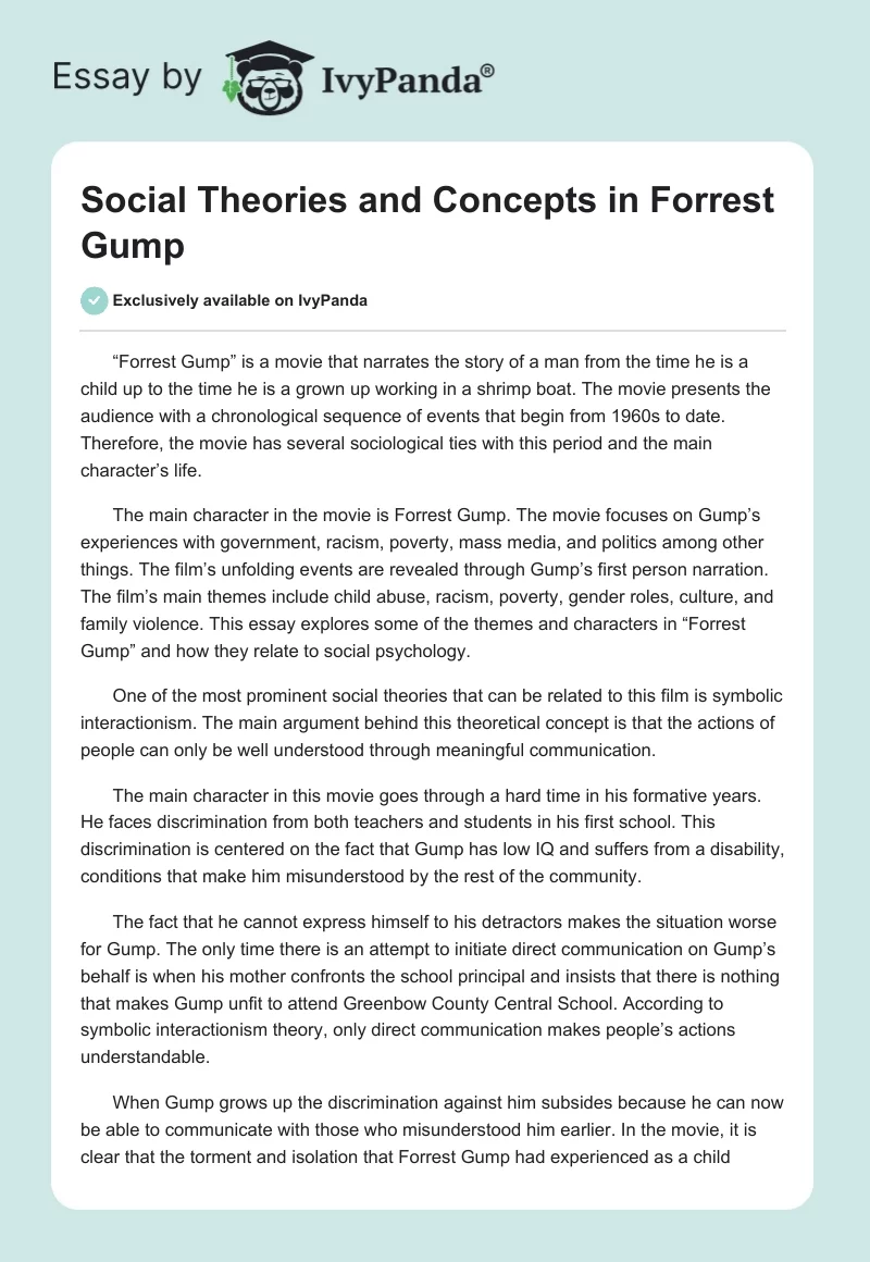 Social Theories and Concepts in Forrest Gump. Page 1