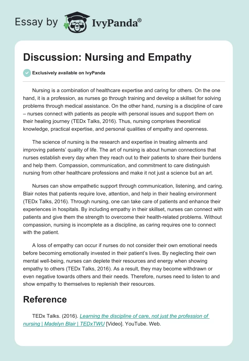 Discussion: Nursing and Empathy. Page 1