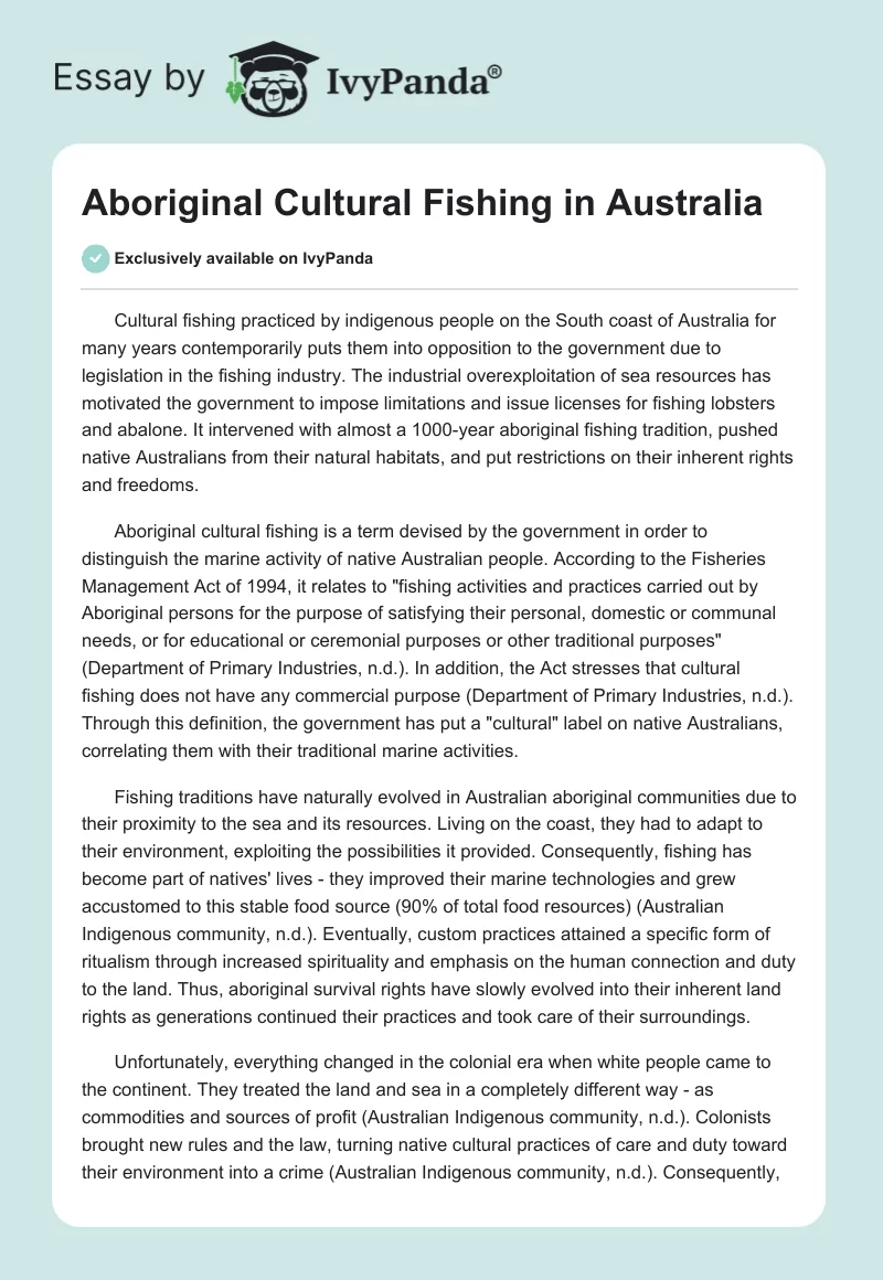 Aboriginal Cultural Fishing in Australia. Page 1