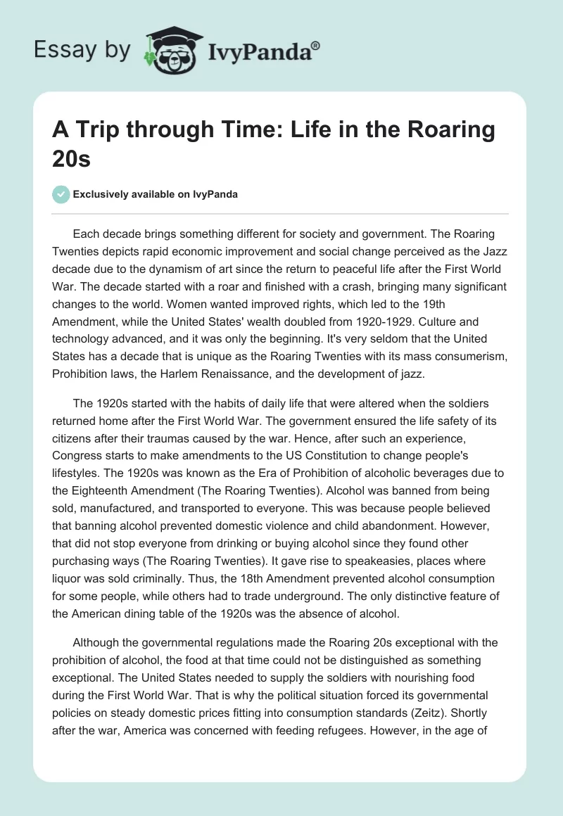 A Trip through Time: Life in the Roaring 20s. Page 1