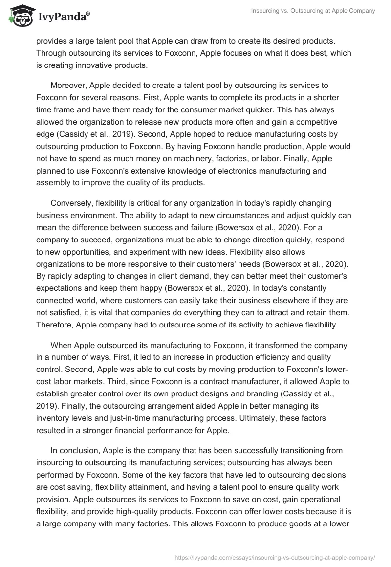 Insourcing vs. Outsourcing at Apple Company. Page 2