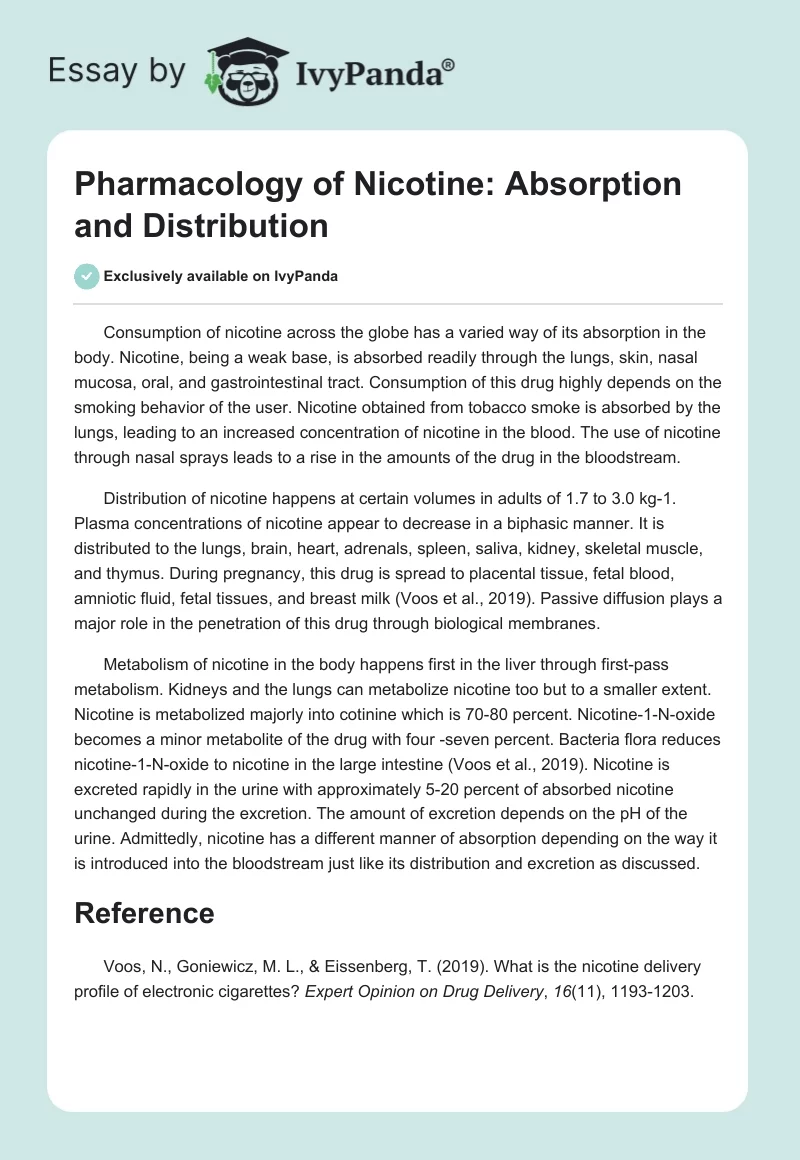 Pharmacology of Nicotine: Absorption and Distribution. Page 1