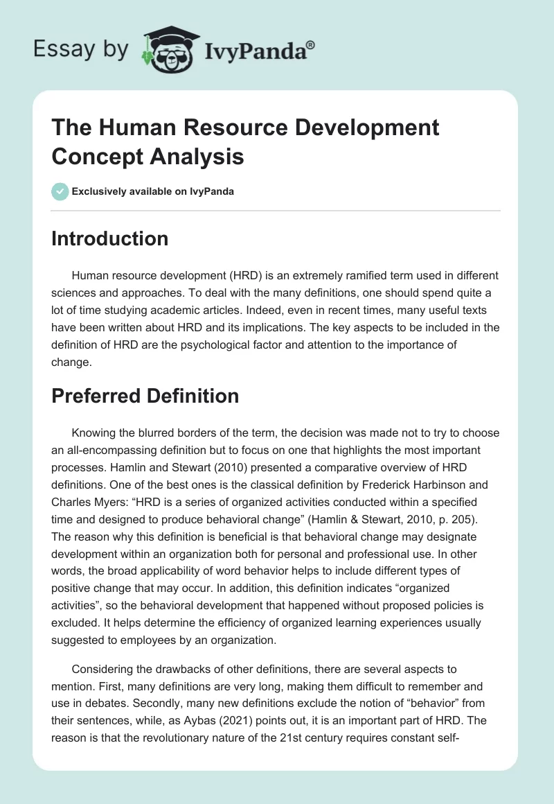 The Human Resource Development Concept Analysis. Page 1