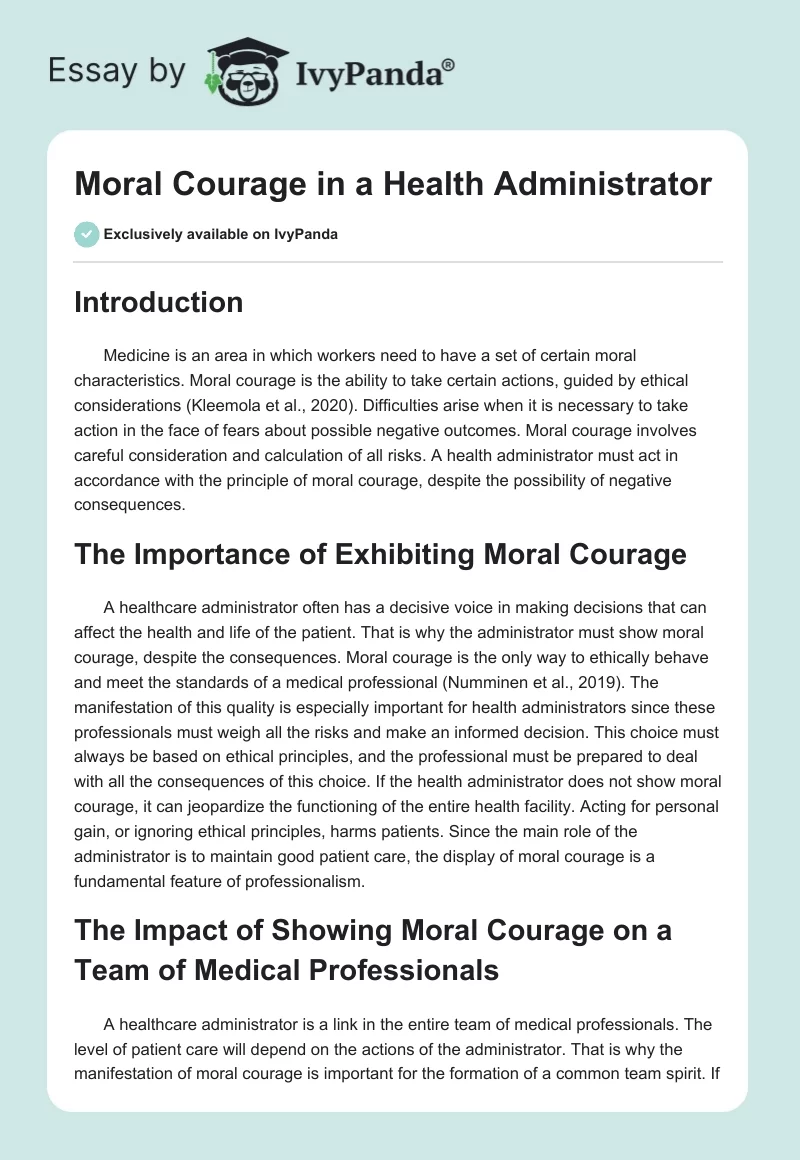 Moral Courage in a Health Administrator. Page 1