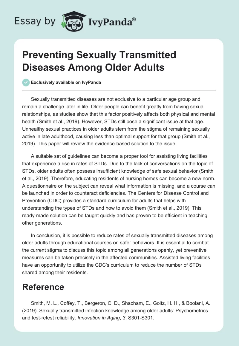 Preventing Sexually Transmitted Diseases Among Older Adults. Page 1
