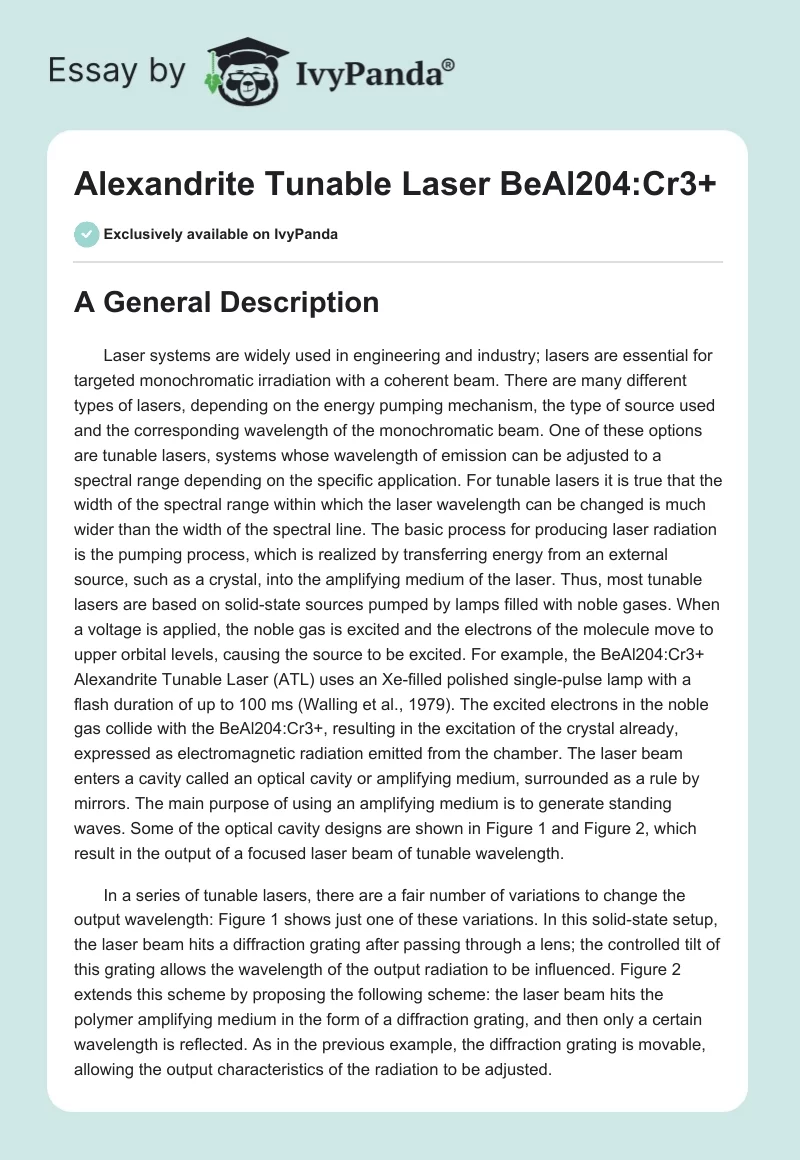 Alexandrite Tunable Laser BeAl204:Cr3+. Page 1