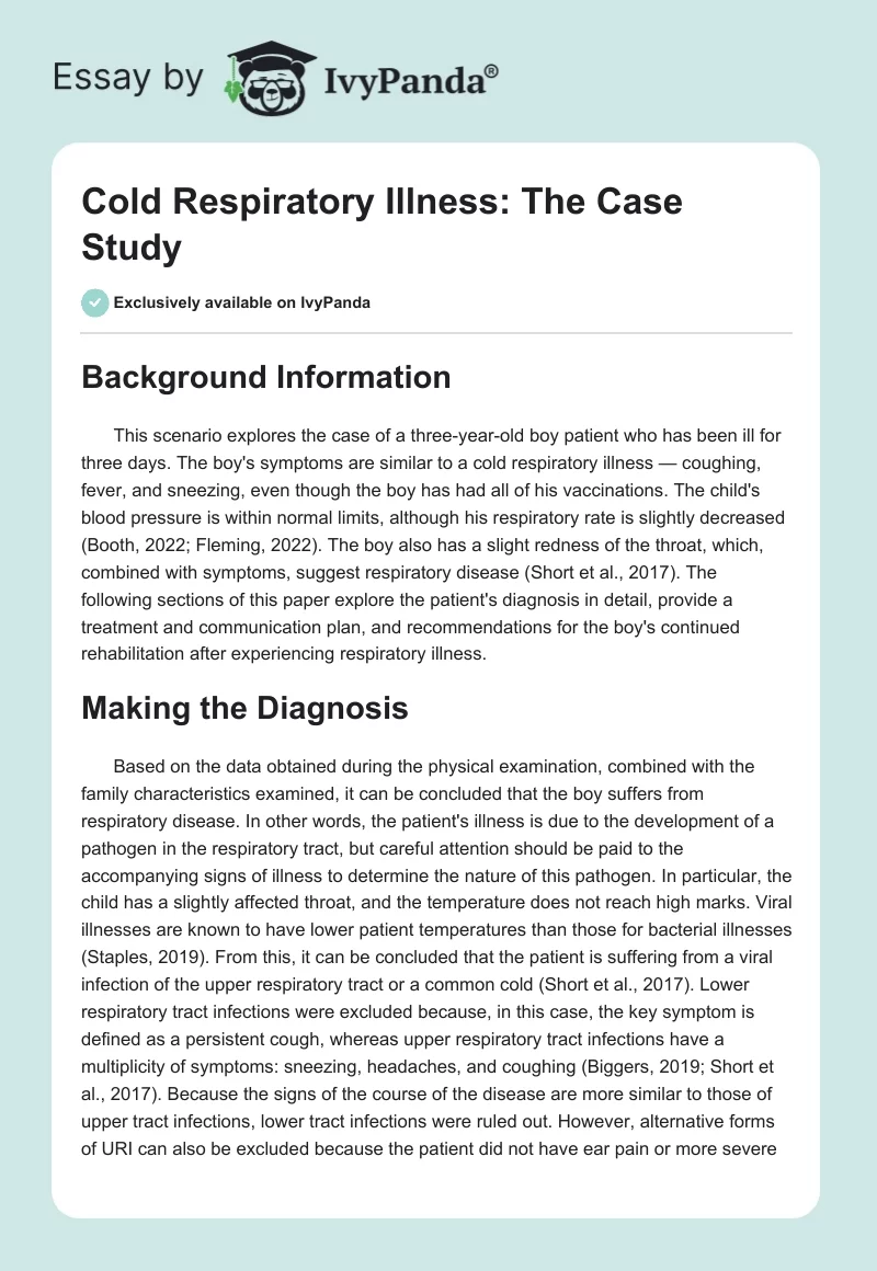 Cold Respiratory Illness: The Case Study. Page 1