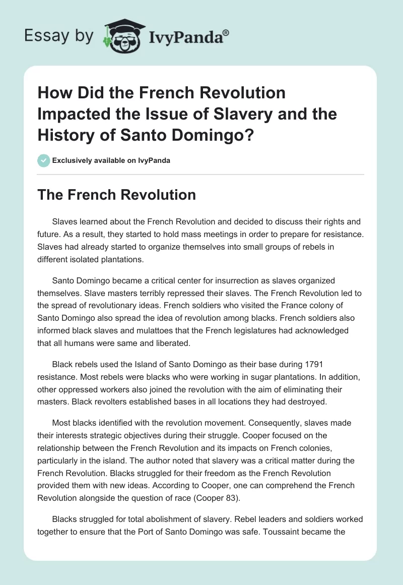 How Did the French Revolution Impacted the Issue of Slavery and the History of Santo Domingo?. Page 1