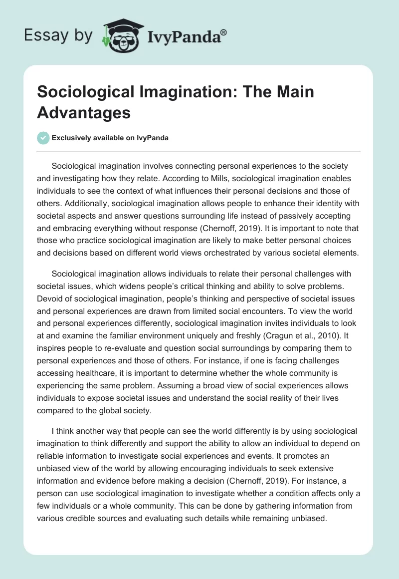 Sociological Imagination: The Main Advantages. Page 1
