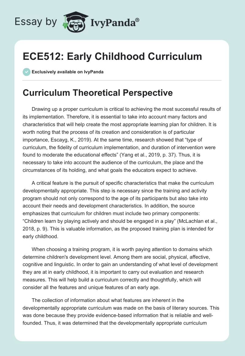 ECE512: Early Childhood Curriculum. Page 1