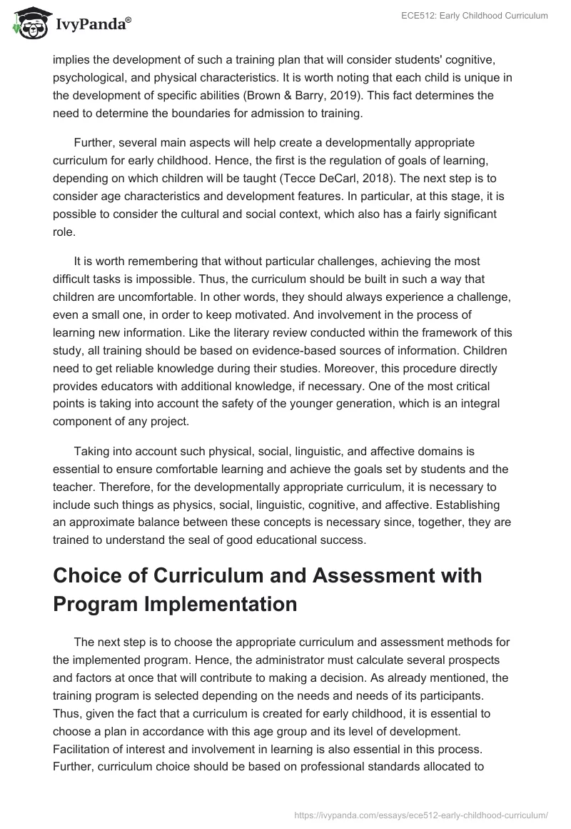 ECE512: Early Childhood Curriculum. Page 2