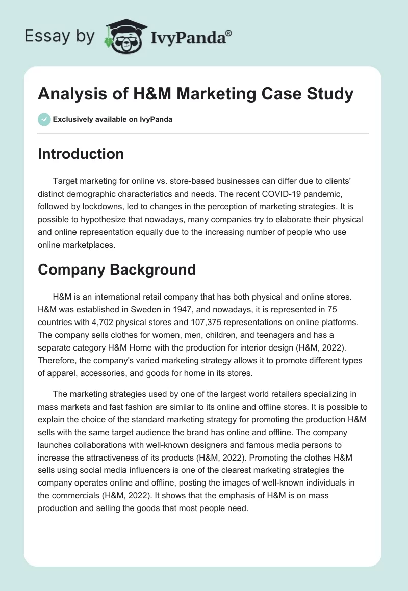 Analysis of H&M Marketing Case Study. Page 1