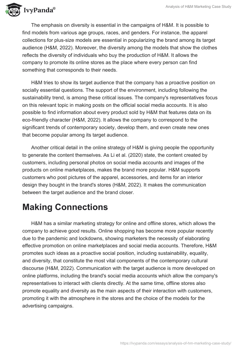 Analysis of H&M Marketing Case Study. Page 3