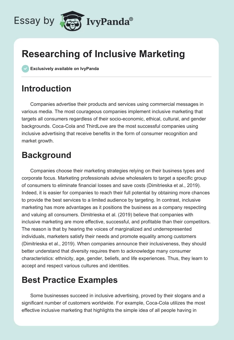 Researching of Inclusive Marketing. Page 1