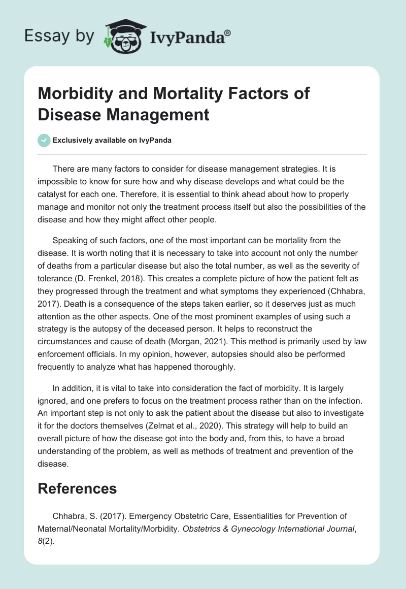 Morbidity and Mortality Factors of Disease Management. Page 1