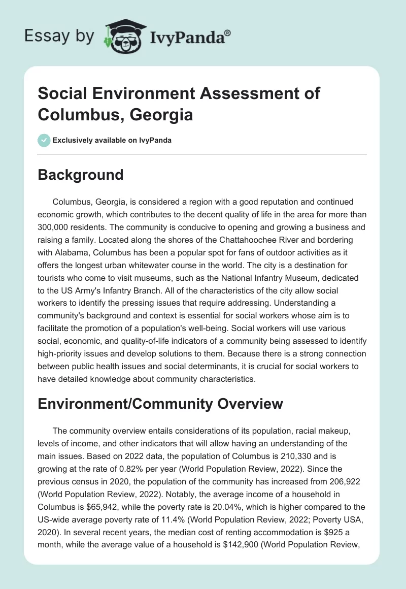 Social Environment Assessment of Columbus, Georgia. Page 1