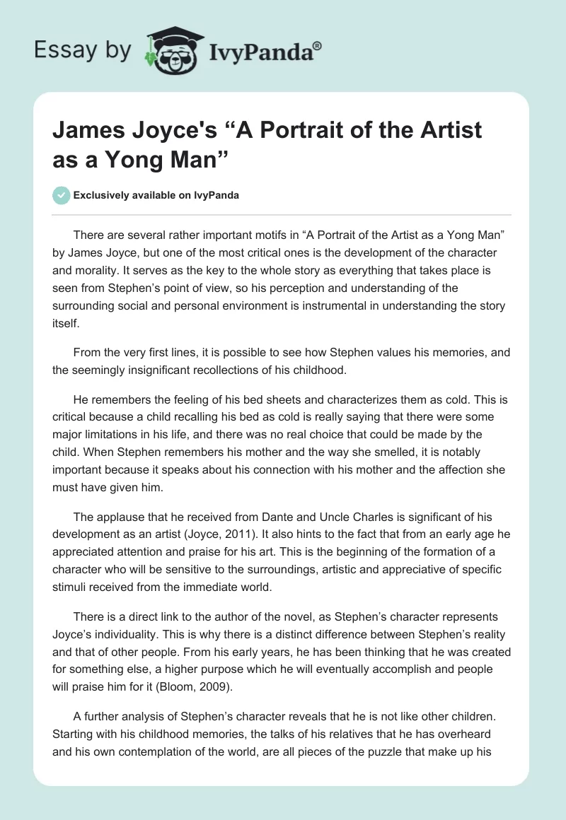 James Joyce's “A Portrait of the Artist as a Yong Man”. Page 1