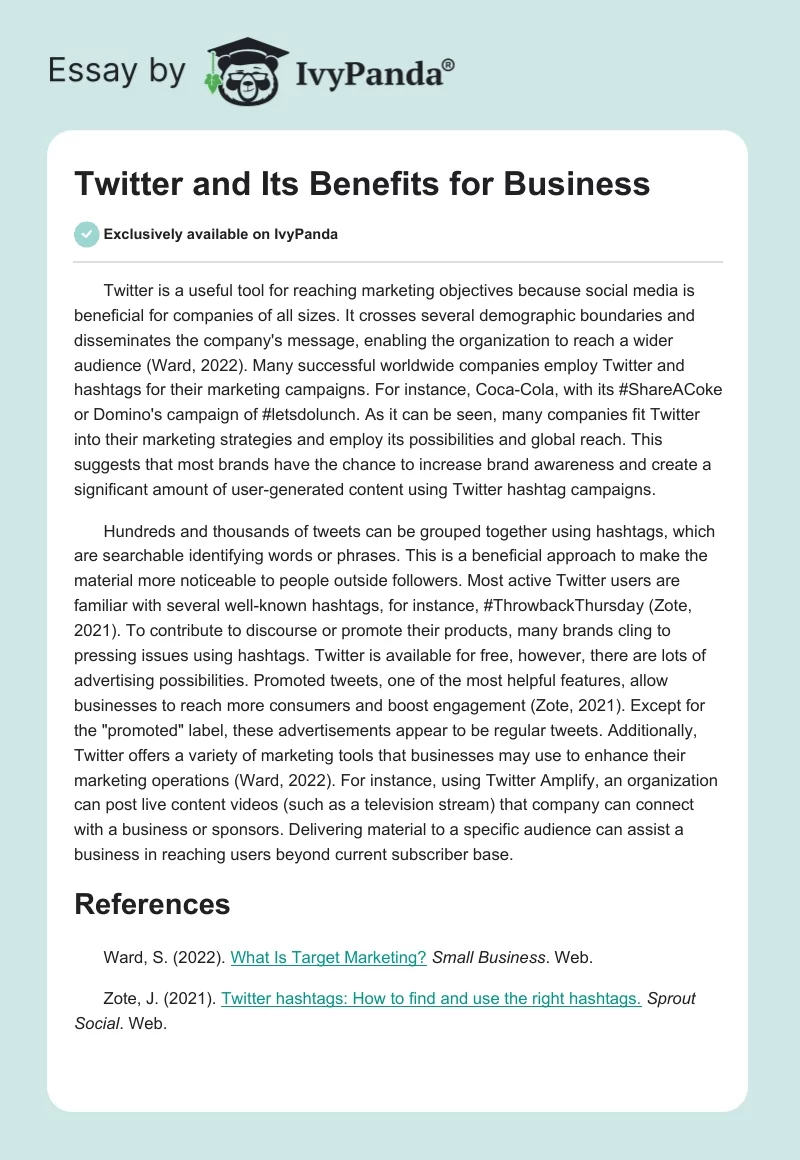 Twitter and Its Benefits for Business. Page 1