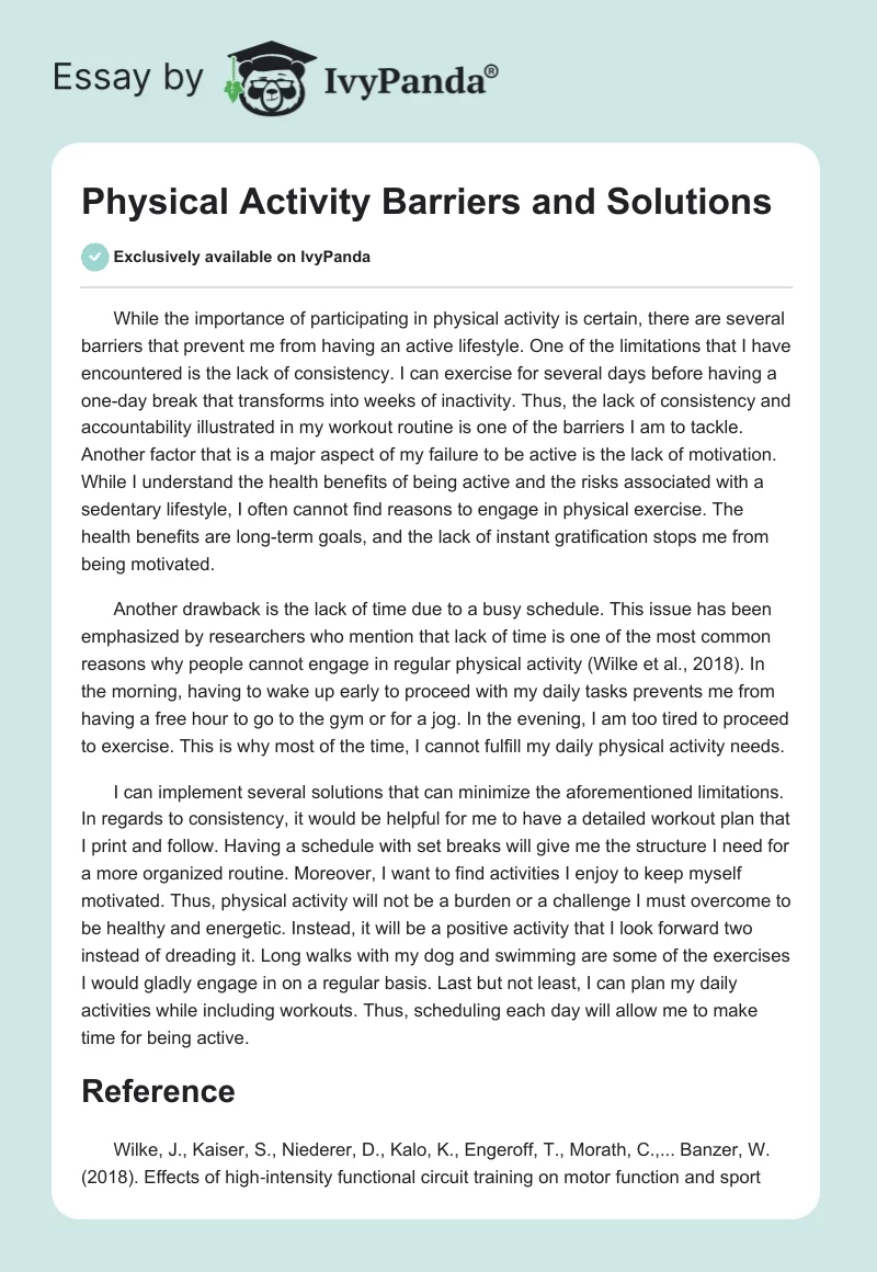 Physical Activity Barriers and Solutions. Page 1