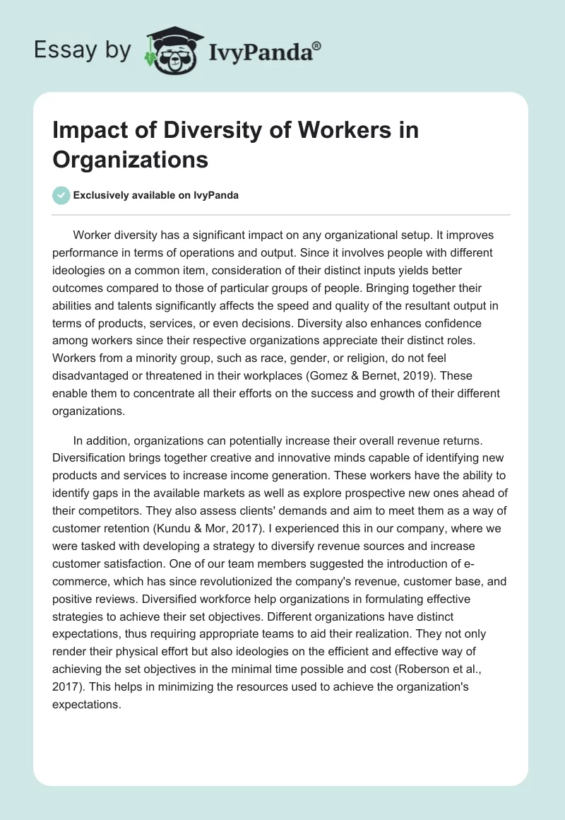 Impact of Diversity of Workers in Organizations. Page 1