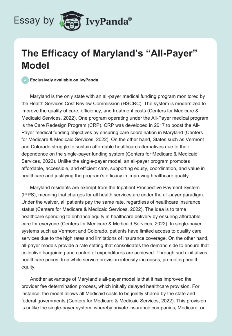 The Efficacy of Maryland’s “All-Payer” Model. Page 1