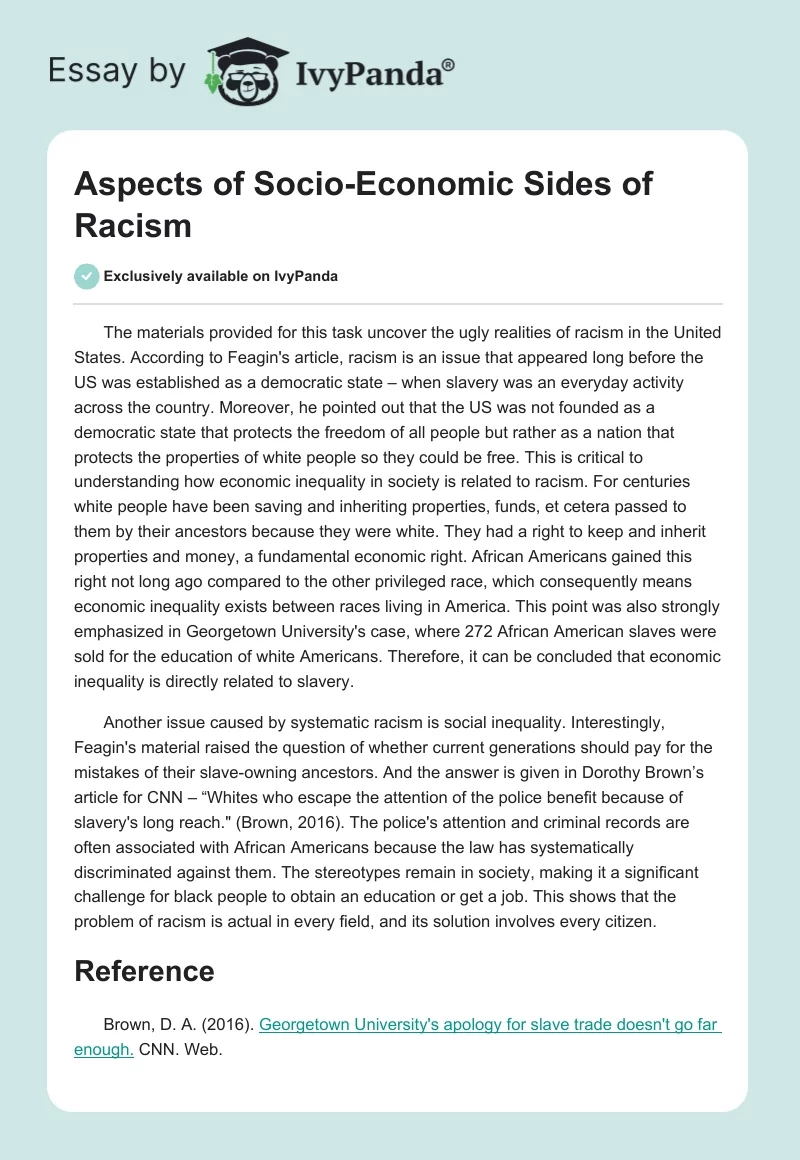 Aspects of Socio-Economic Sides of Racism. Page 1