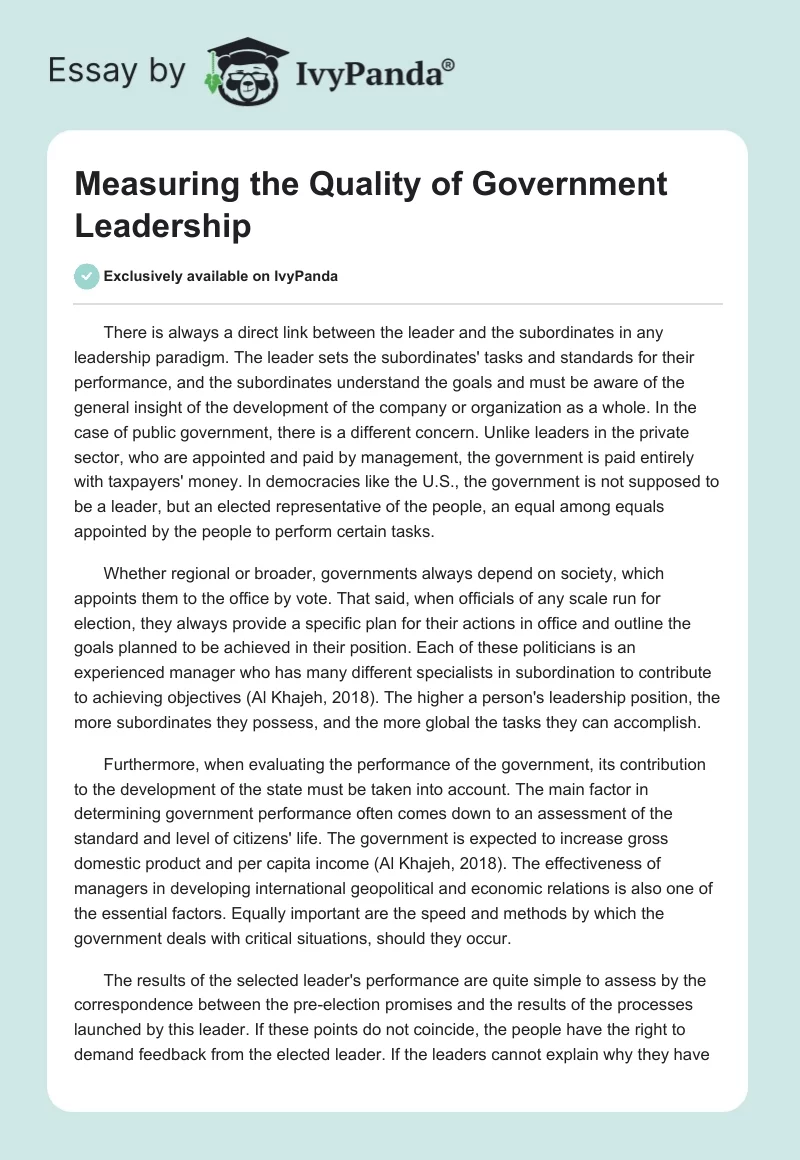 Measuring the Quality of Government Leadership. Page 1