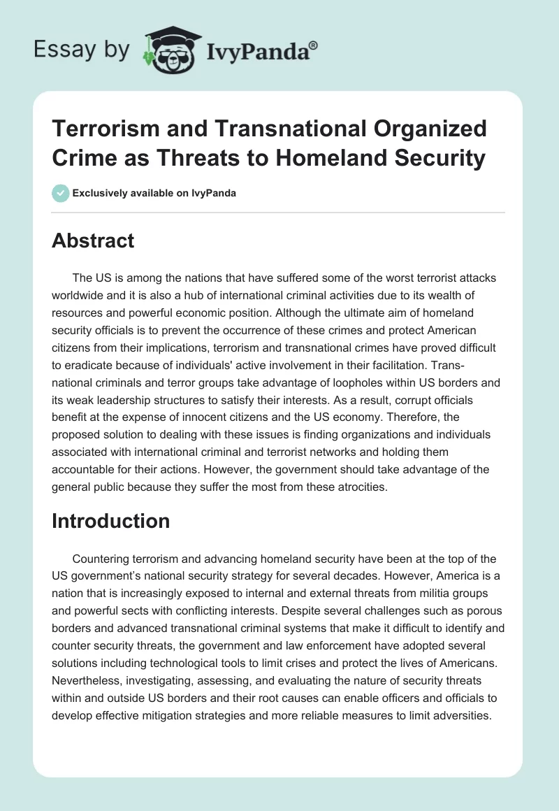 Terrorism and Transnational Organized Crime as Threats to Homeland Security. Page 1