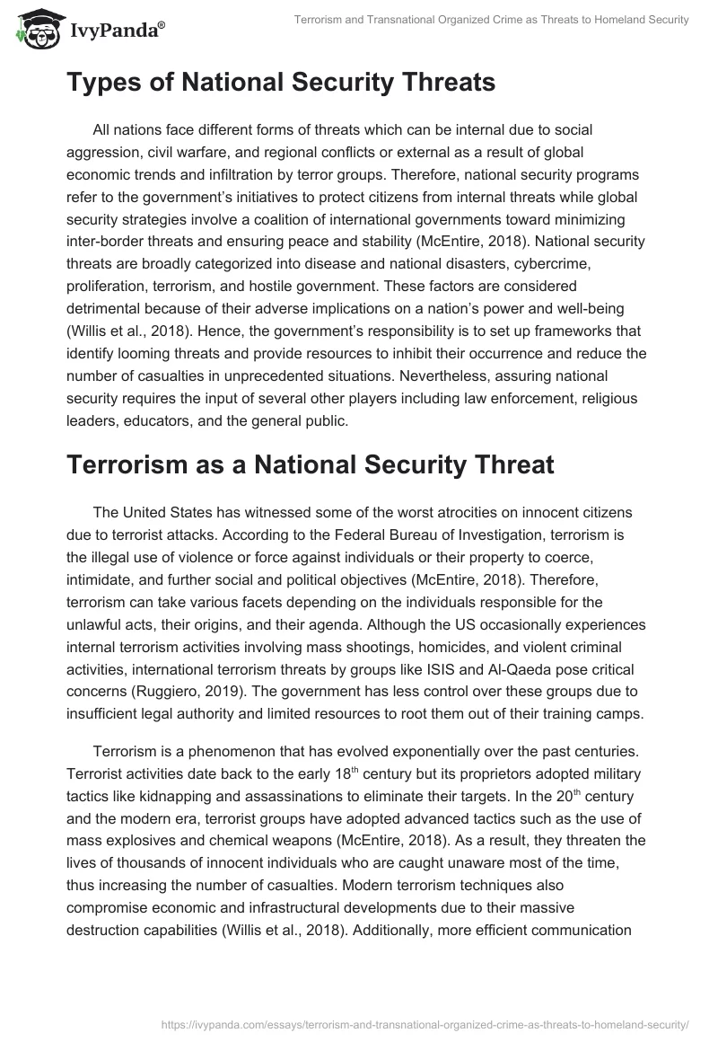 Terrorism and Transnational Organized Crime as Threats to Homeland Security. Page 2